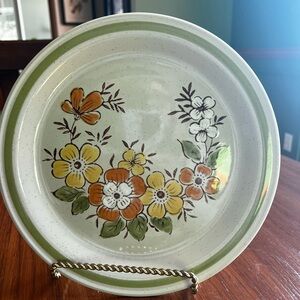 Vintage Floral Dinner Plate with Green and Orange Accents